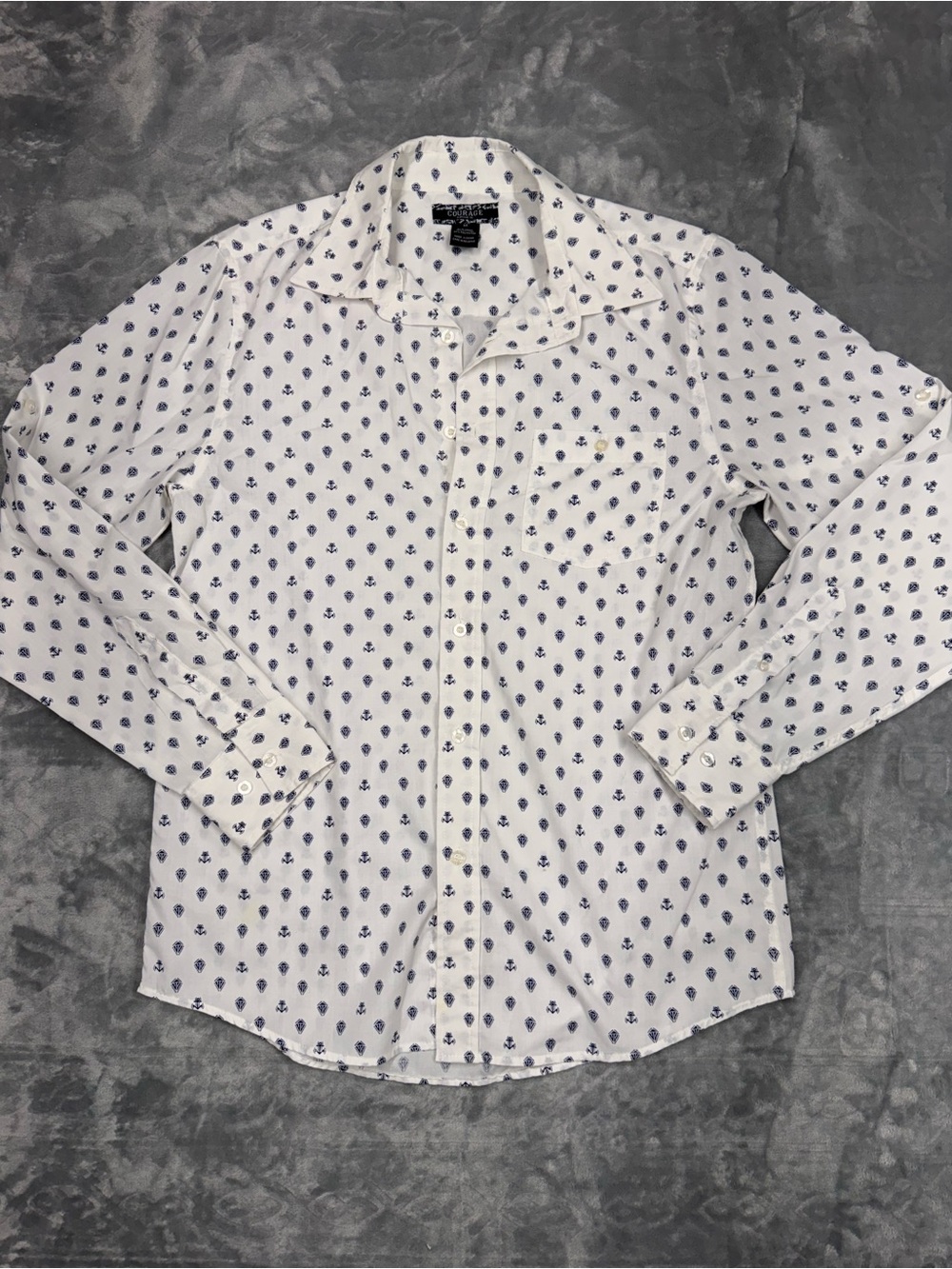 Courage Men's Casual White and Dark Blue Printed Nautical themed Shirt